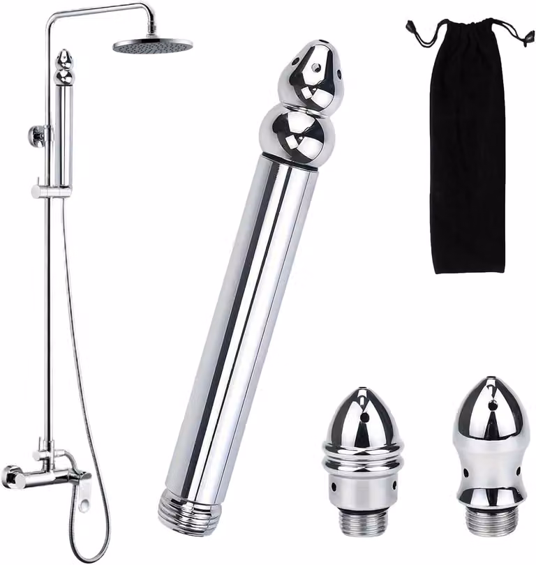 Set doccia in alluminio - Sistema di irrigazione per doccia - Set completo in alluminio a 3 pezzi per la pulizia - Include soffione e set doccia - Accessori