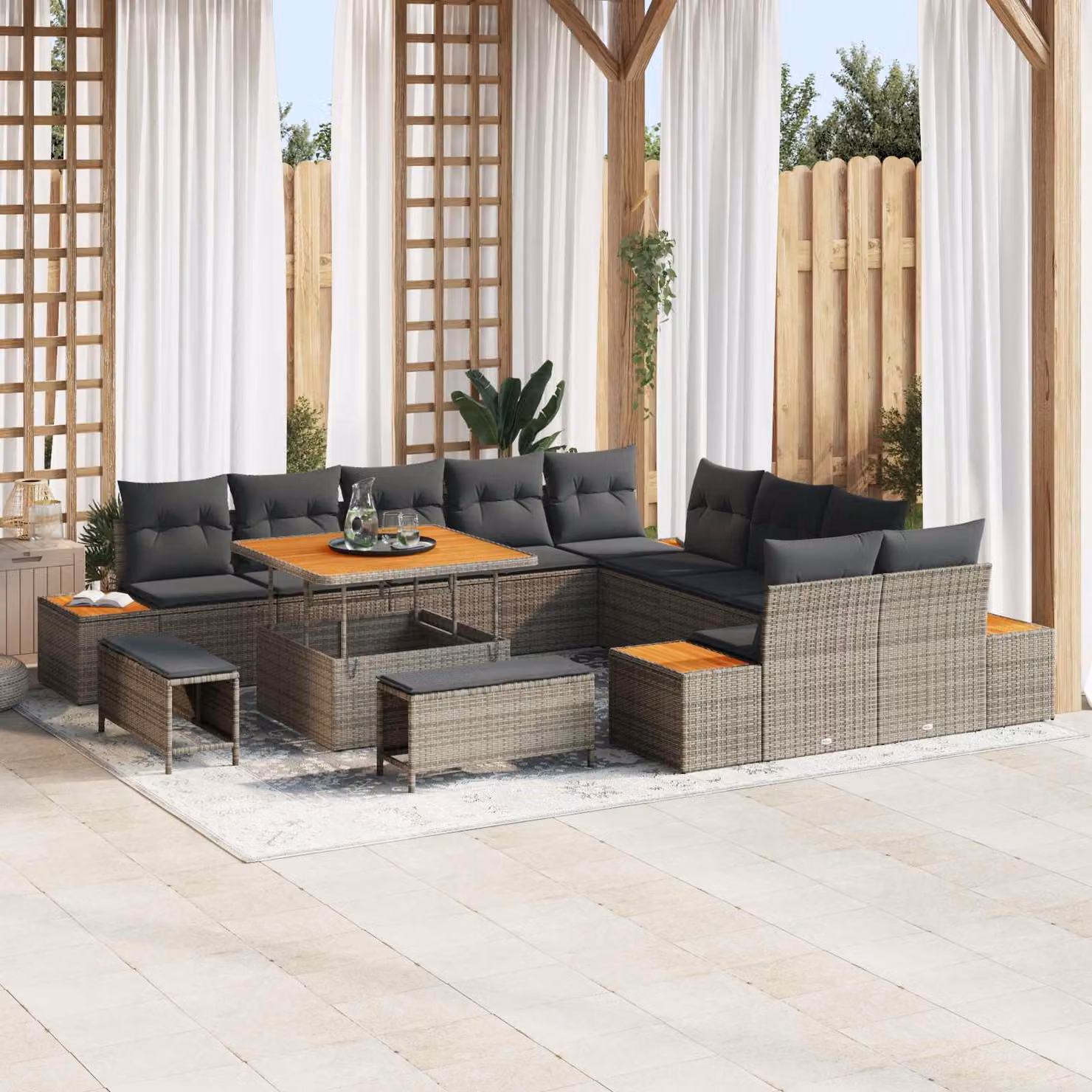 vidaXL Set Divano da Giardino Moderno a Forma di U in 13 Pezzi Grigio con Cuscini e Tavolino – 1