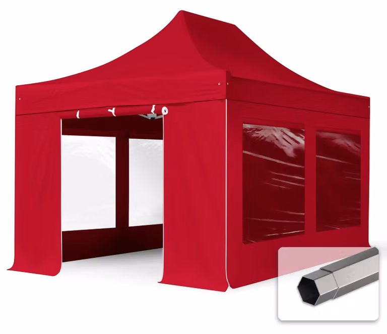 TOOLPORT 3x4,5m gazebo pieghevole con laterali (finestre panoramiche), PREMIUM acciaio, rosso