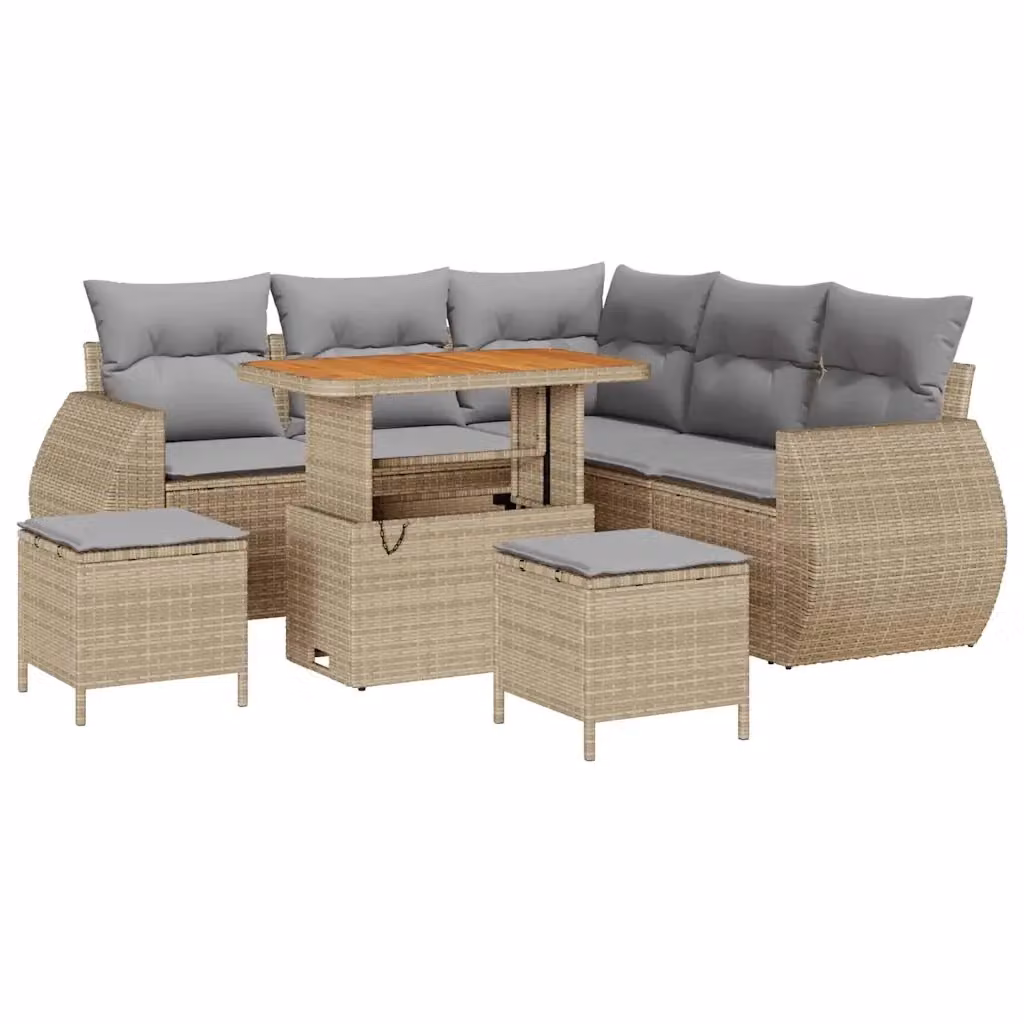 Set Divano da Giardino Moderno vidaXL a L in 8 Pezzi con Cuscini Beige e Grigio – 2