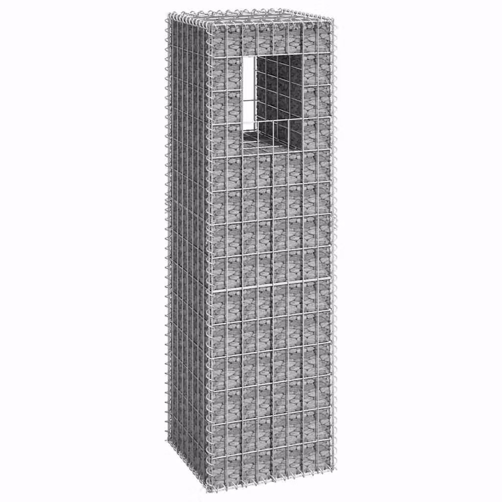 vidaXL Cesto a Gabbione a Torre in Metallo Grigio L/P/H: 40 x 40 x 140 cm