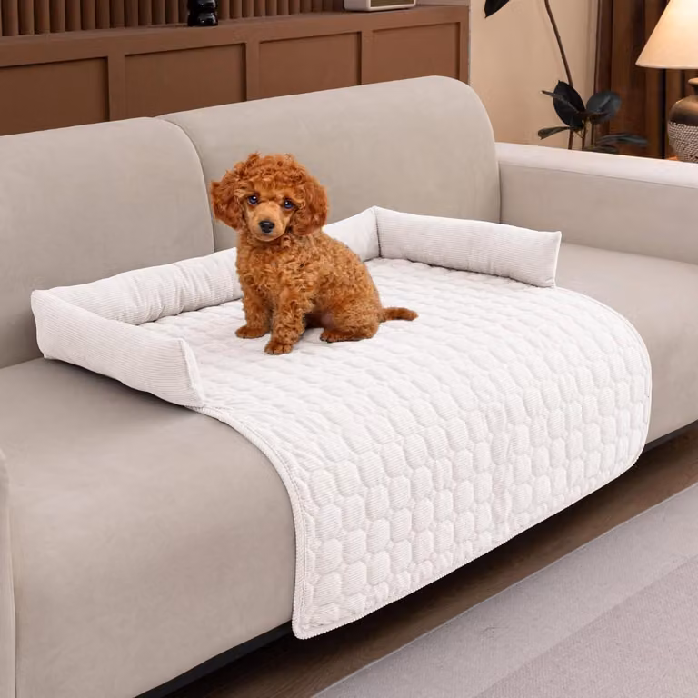 Copertura per divano per animali domestici, in peluche, lavabile, protettiva per mobili, antiscivolo, color beige, dimensioni 90 x 90 x 12 cm