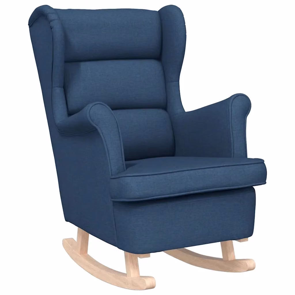 Sedia a dondolo blu vidaXL in tessuto e legno con braccioli L: 74 cm, P: 90 cm, H: 102 cm – 2