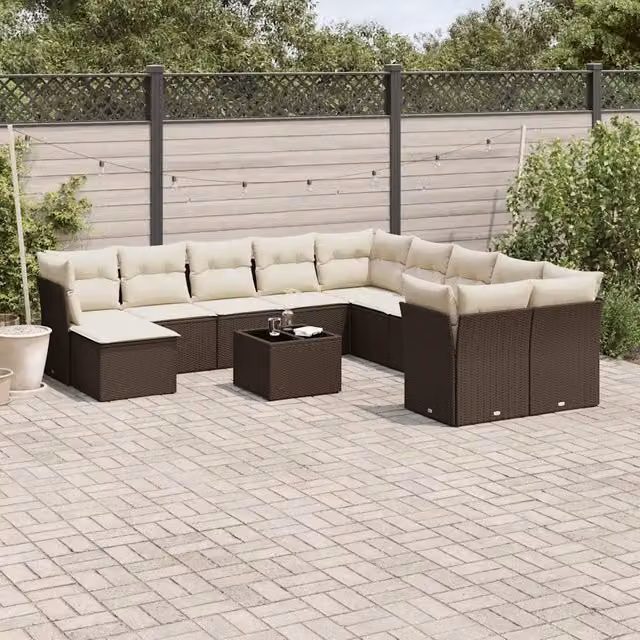 Set di divani da giardino VIDAXL a forma di U in polyrattan marrone con 12 pezzi e cuscini inclusi – 1