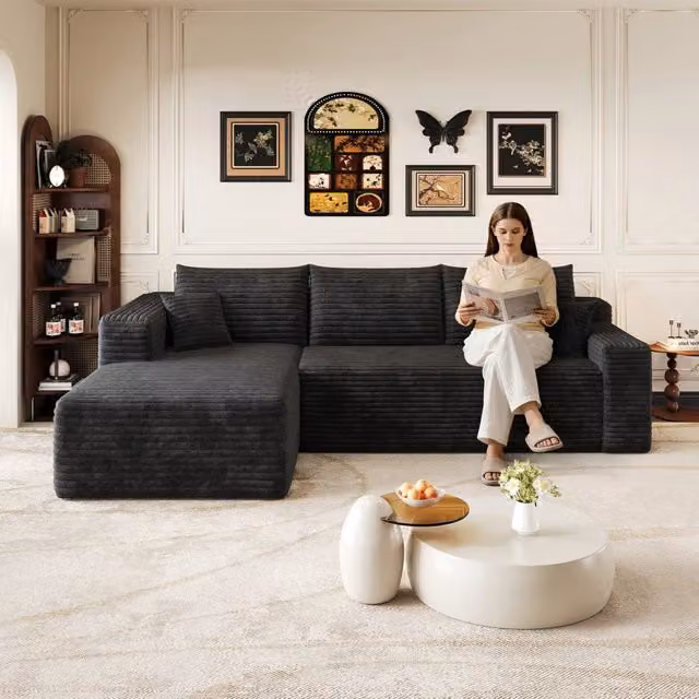 Divano angolare L 241x151x58 cm stile Cloud; grande comfort; seduta profonda; divano soggiorno moderno nero
