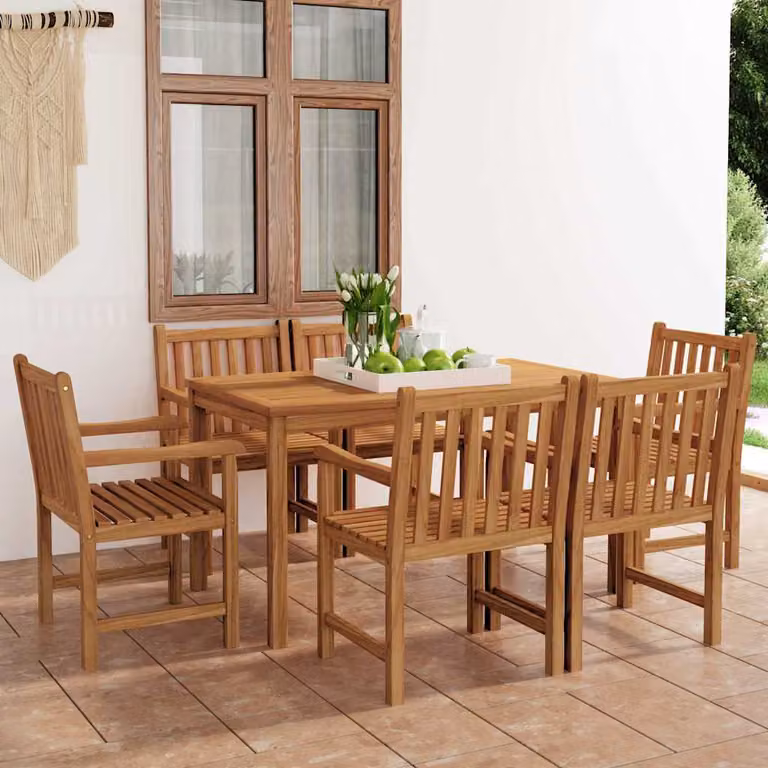 Set da pranzo da giardino vidaXL in legno di teak marrone, 7 pezzi, L: 140 cm, P: 80 cm