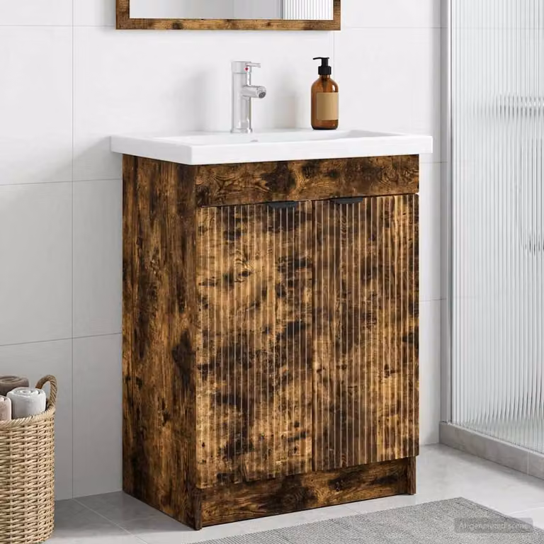 Mobiletto da bagno sotto il lavello vidaXL moderno in legno MDF colore marrone con ante a battente e ripiani interni L/P/H: 81.0 x 37.5 x 56.0 cm