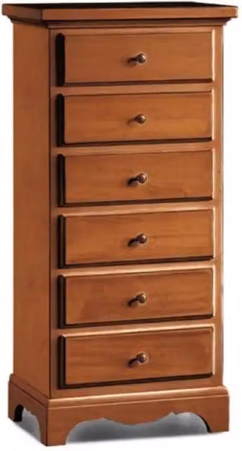 Cassettiera 6 cassetti arte povera in legno massello e mdf con rifinitura in noce 50x35x105 H