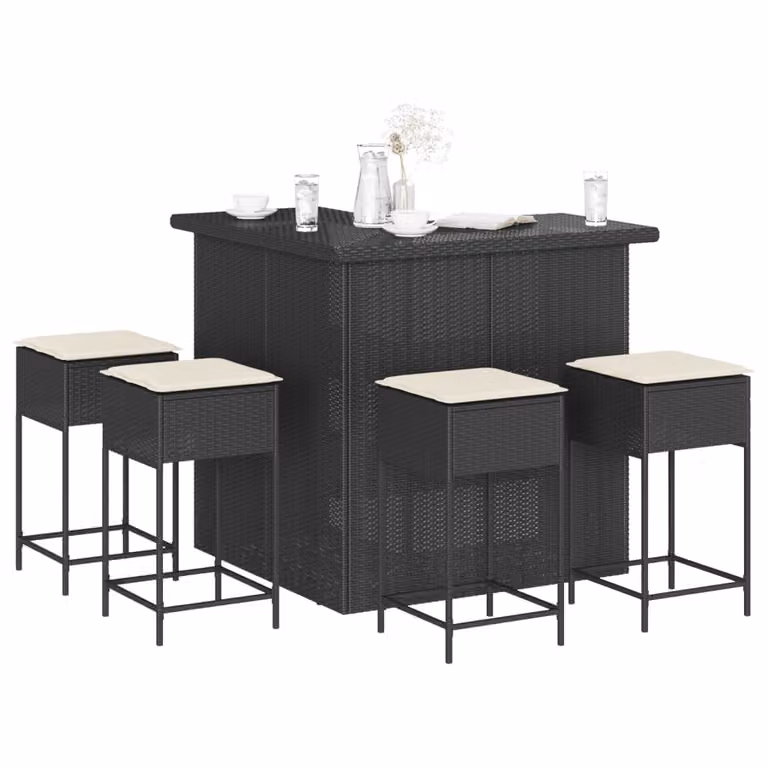 Set Bar da Giardino vidaXL in Polyrattan Nero con 5 Pezzi e Cuscini