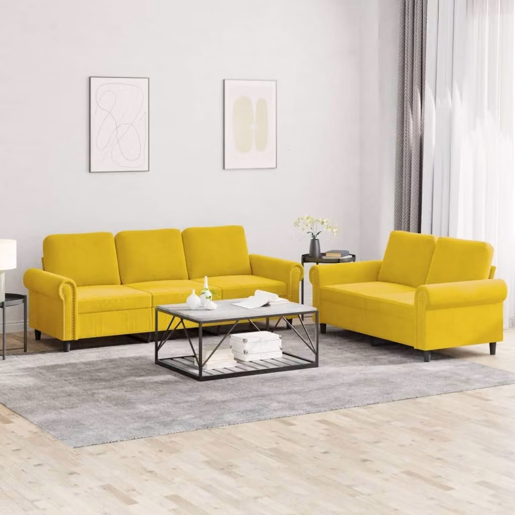 Maison Exclusive - Set divano a 2 posti con cuscini in velluto giallo