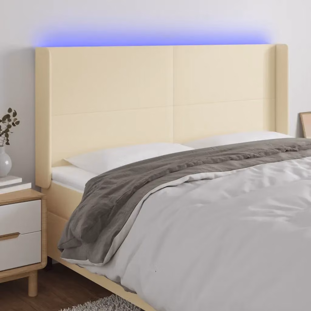 Testata del letto con illuminazione LED e porta di ricarica USB in similpelle beige, L: 163 cm, P: 16 cm, H: 118/128 cm – 2