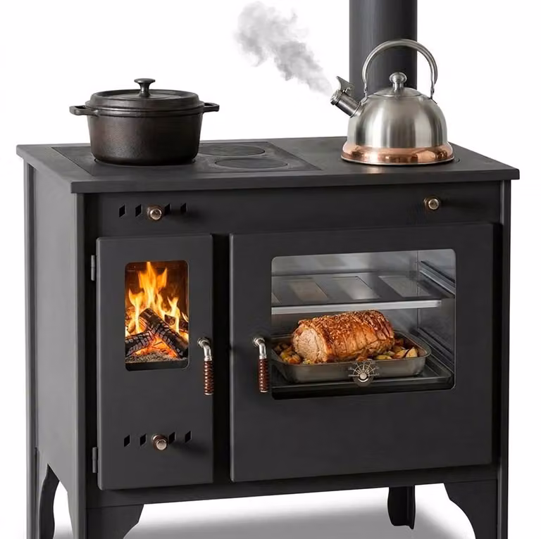 Fornello a legna R ECO INOX con forno in acciaio inossidabile, versione destra