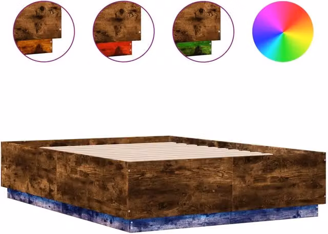 Letto matrimoniale moderno DESIGN IN in legno color rovere con luci LED sottostante e porta USB L/P: 120 x 200 cm – 1