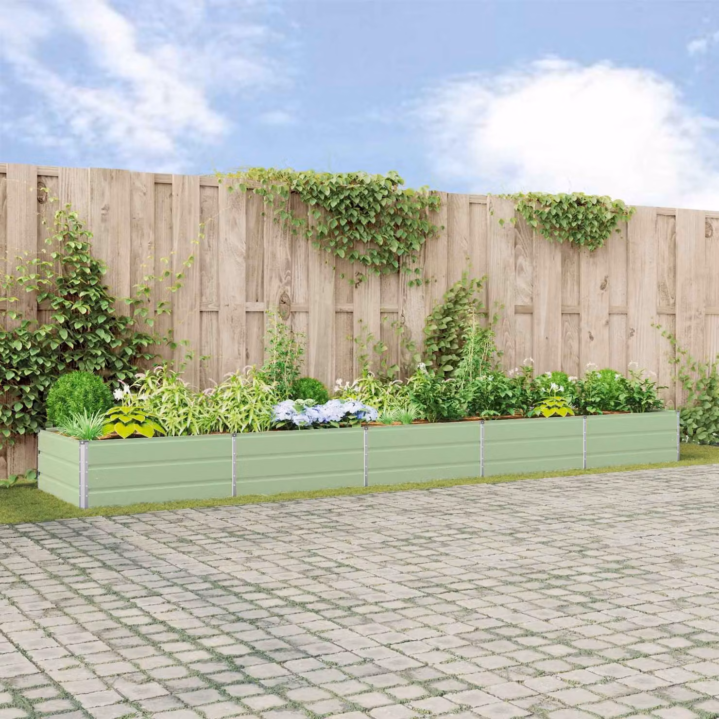 Fioriera vidaXL in acciaio zincato verde, L: 480 cm, P: 100 cm, H: 45 cm