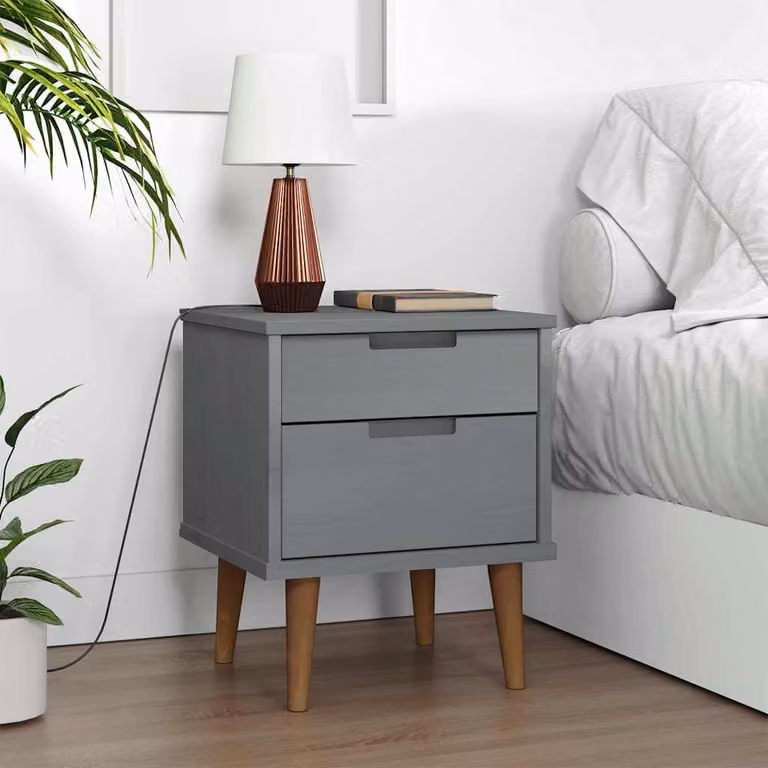 Comodino MOLDE vidaXL in legno massello di pino grigio L: 40 cm, P: 35 cm, H: 48 cm