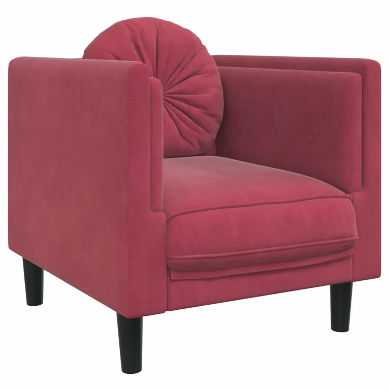 Poltrona con Cuscino Rosso Vino in Velluto