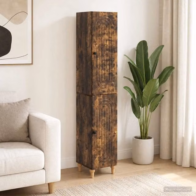 Set di 2 armadi moderni vidaXL in legno ingegnerizzato color rovere fumo con illuminazione integrata e montaggio a parete