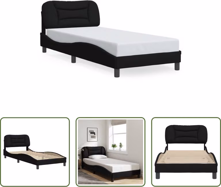 The Living Store Struttura letto con testiera nera 90x190 cm in tessuto