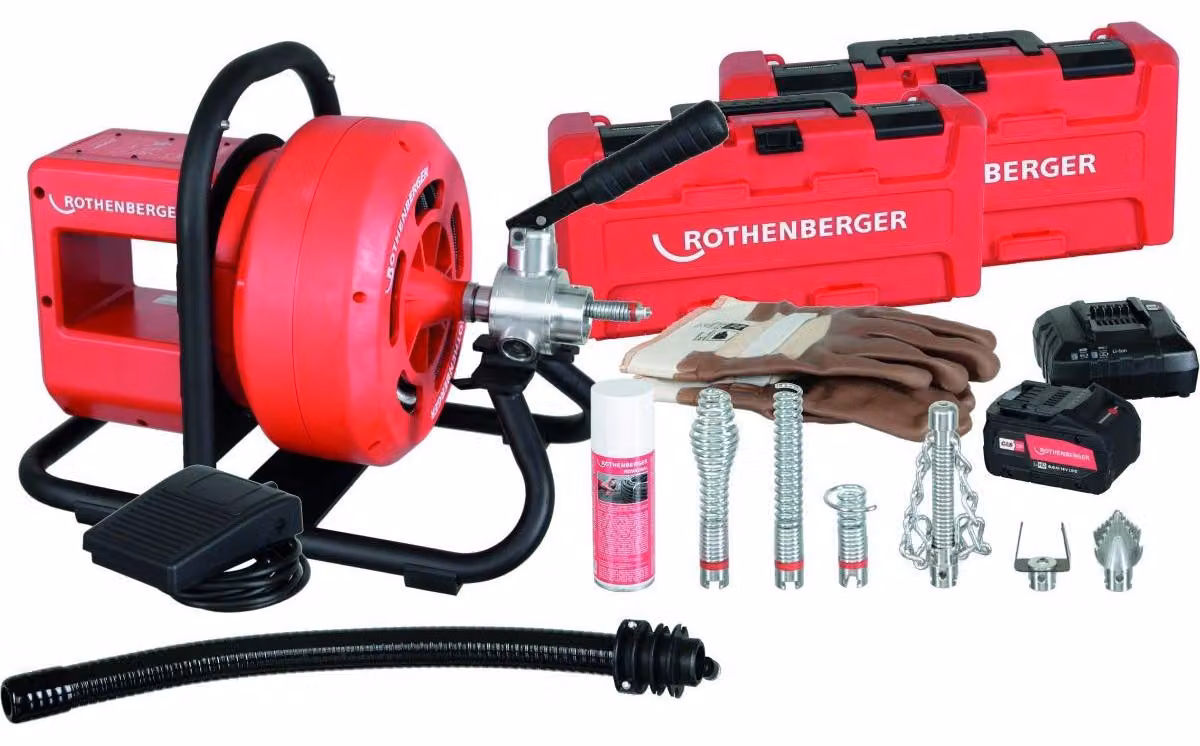 Macchina per la pulizia di tubi a batteria RODRUM VarioClean per tubi di diametro 40-100 mm 18 V 8 Ah 1000003348