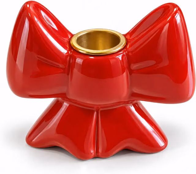 Portacandela Natalizio a Forma di Fiocco in Ceramica, Oro o Rosso