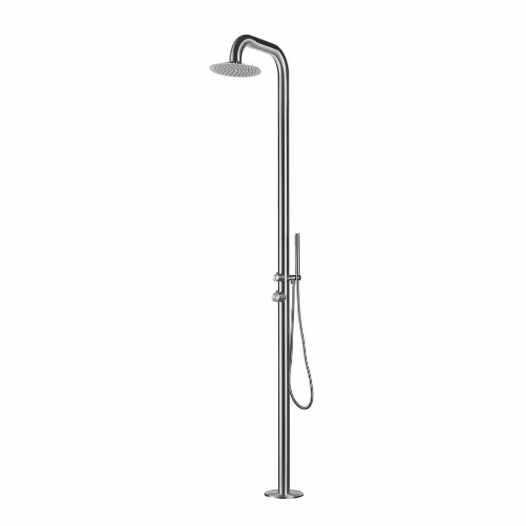 Doccia da giardino Sined in acciaio inox 316L satinato con doccino, compatibile con acqua calda e fredda, Altezza: 230 cm – 2