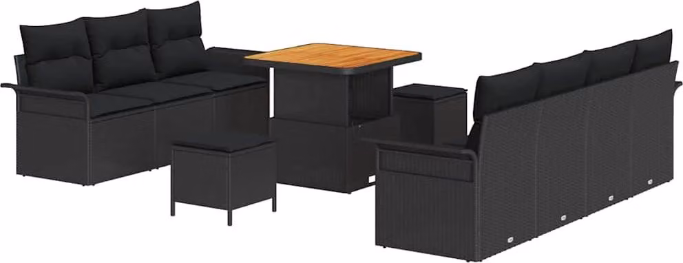 Set Divano da Giardino con cuscino 10 pcs Nero polyrattan