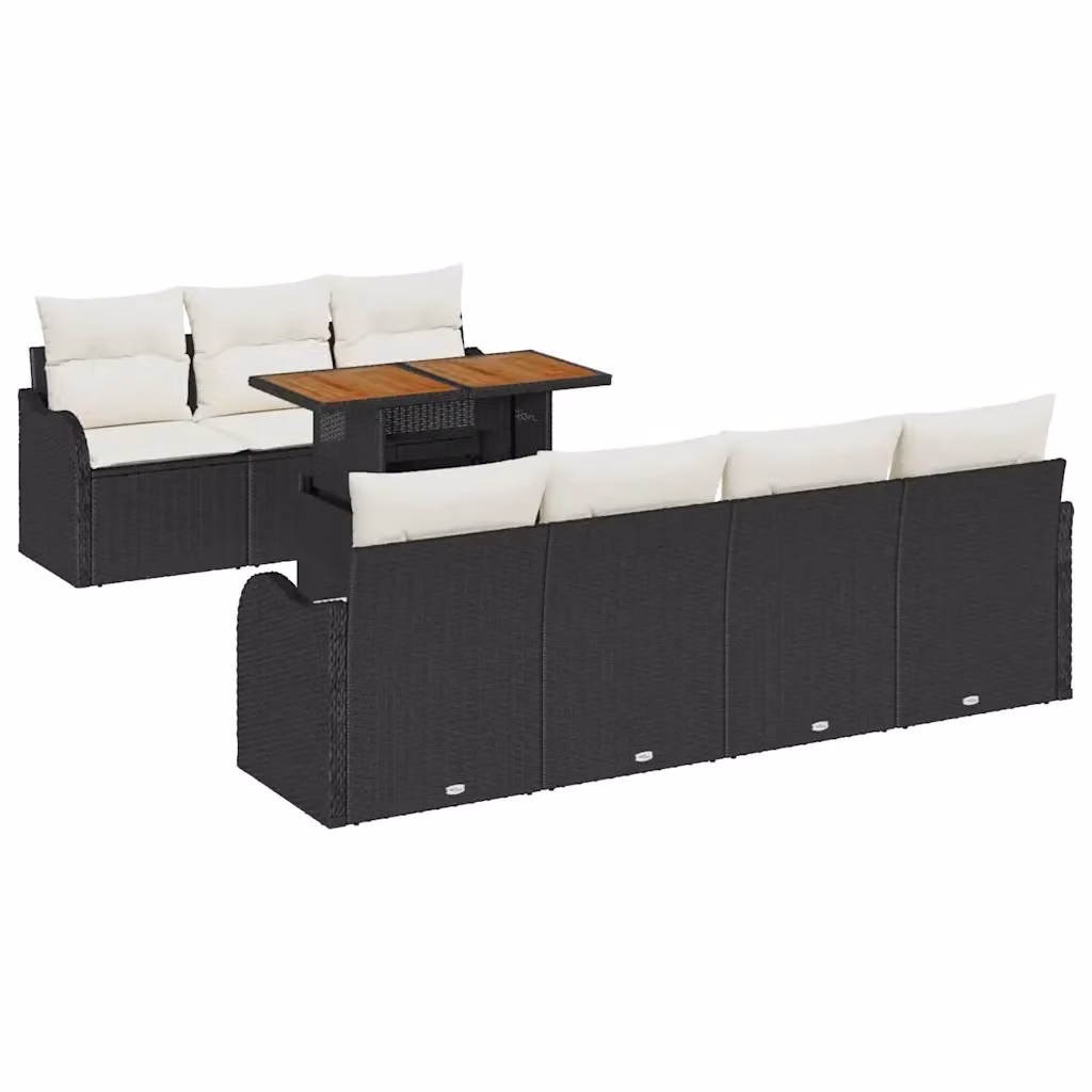 Set Divano da Giardino vidaXL 8 Pezzi in Polyrattan con Cuscini, Forma a L e Tavolino, Nero e Beige – 2