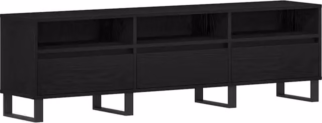 Mobile TV moderno HELLOSHOP26 in legno composito nero con ripiani e cassetti L 150 x P 30 x H 44,5 cm