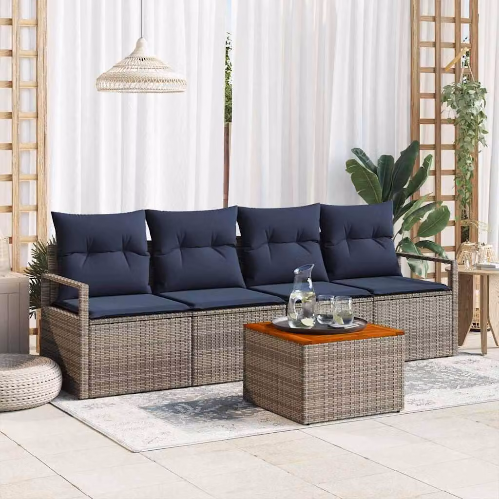 Maison Exclusive - Set da giardino composto da 5 pezzi, divano, colore grigio, realizzato in rattan sintetico
