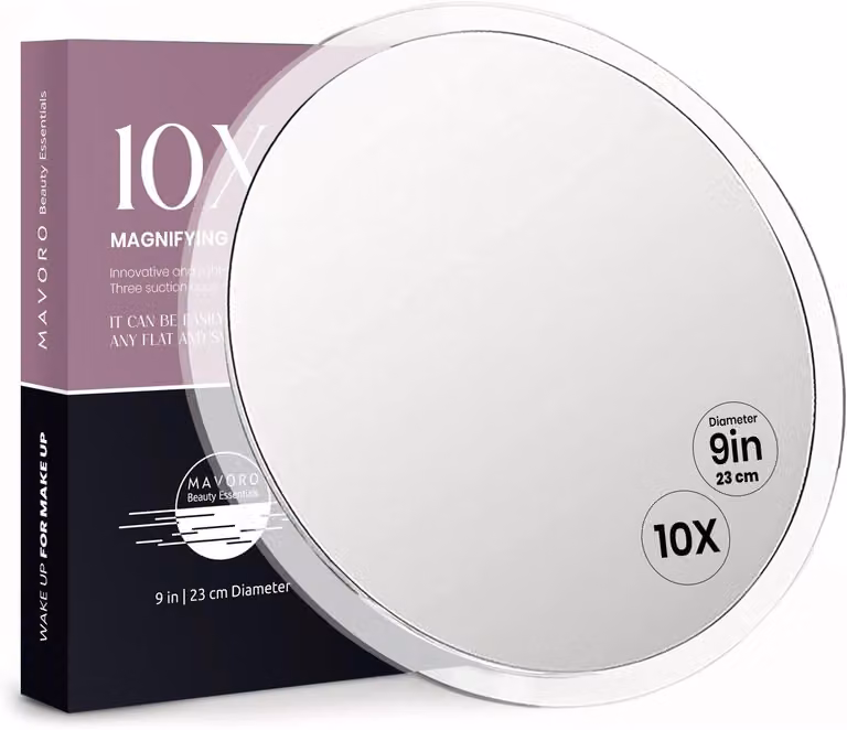 Specchio ingrandente con 3 ventose potenti - Ingrandimento 10x - Specchio da viaggio portatile per il trucco e la cosmetica (10x)