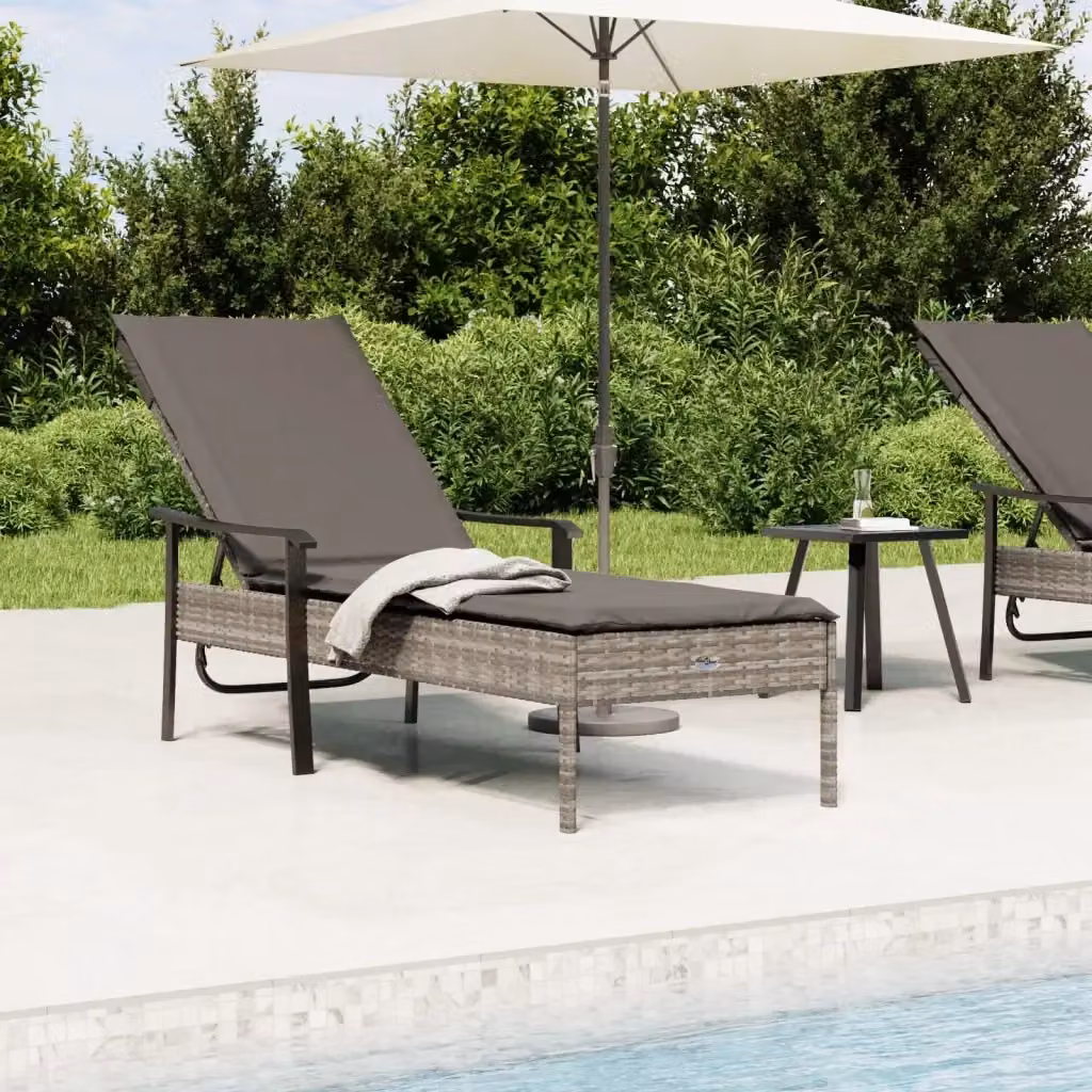 Lettino prendisole in polyrattan grigio con cuscino resistente alle intemperie e poggiatesta regolabile per giardino e terrazzo – 2