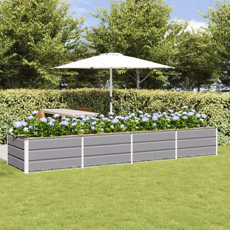 Fioriera vidaXL in acciaio e plastica, colore grigio, L: 320 cm, P: 80 cm, H: 45 cm