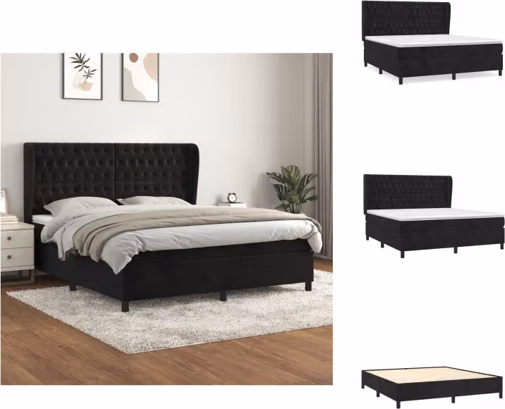 vidaXL Letto a molle con materasso nero 180x200 cm in velluto - Letti e strutture letto