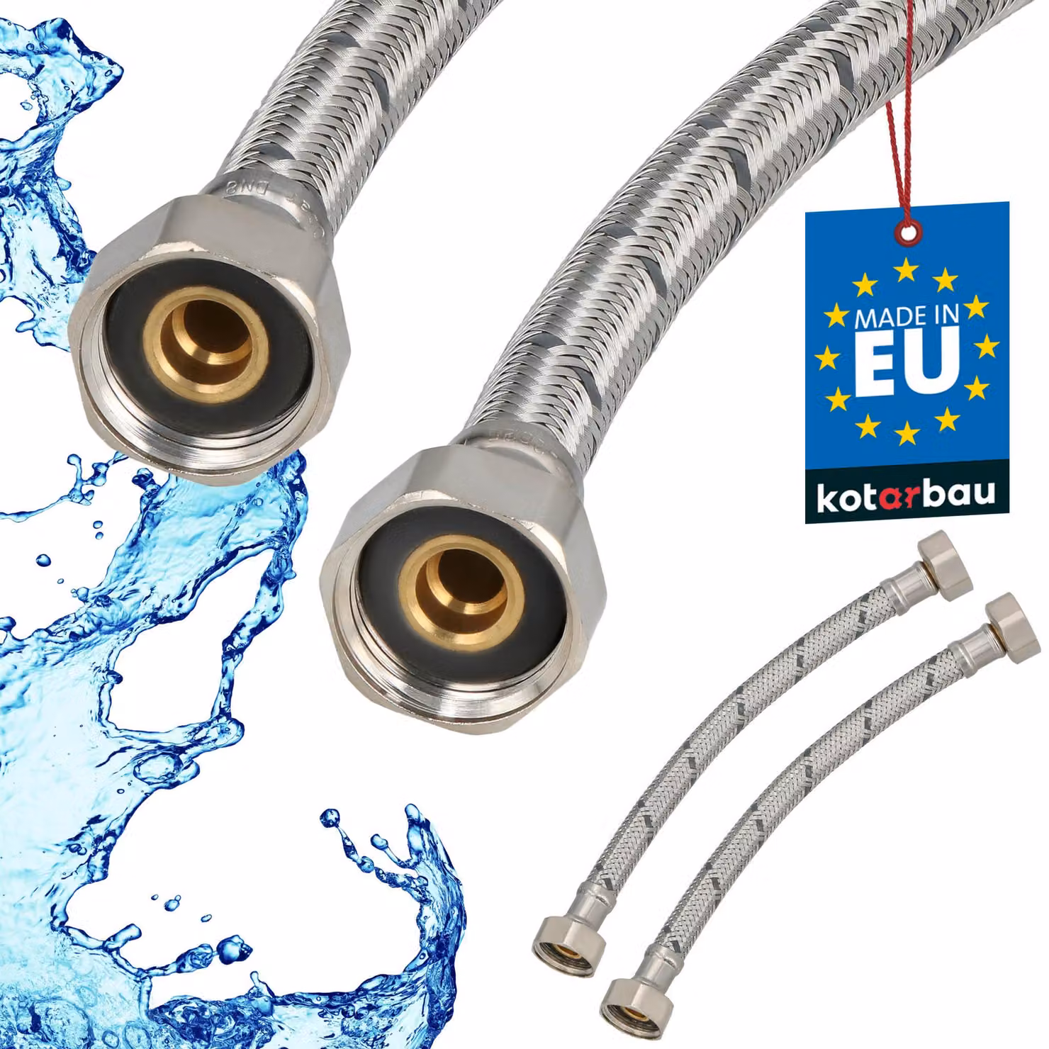 KOTARBAU® 2 Pezzi Tubo Flessibile per Rubinetto 1/2“ x 1/2“ Rivestito in Acciaio Inox 20 cm Tubo Flessibile per Rubinetto Cucina Argento