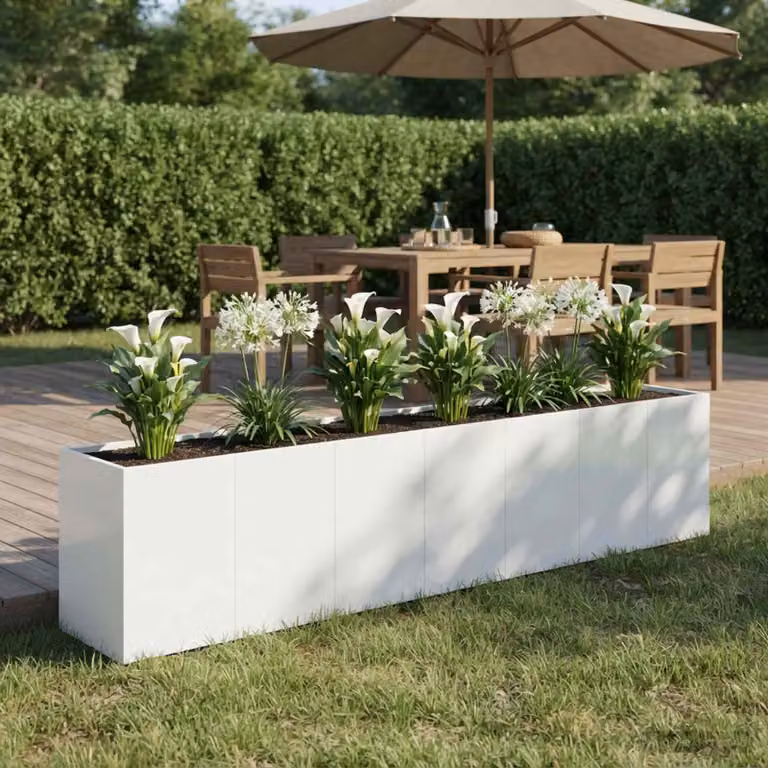 vidaXL Vaso da giardino in metallo Bianco L: 280 cm, P: 40 cm, H: 60 cm