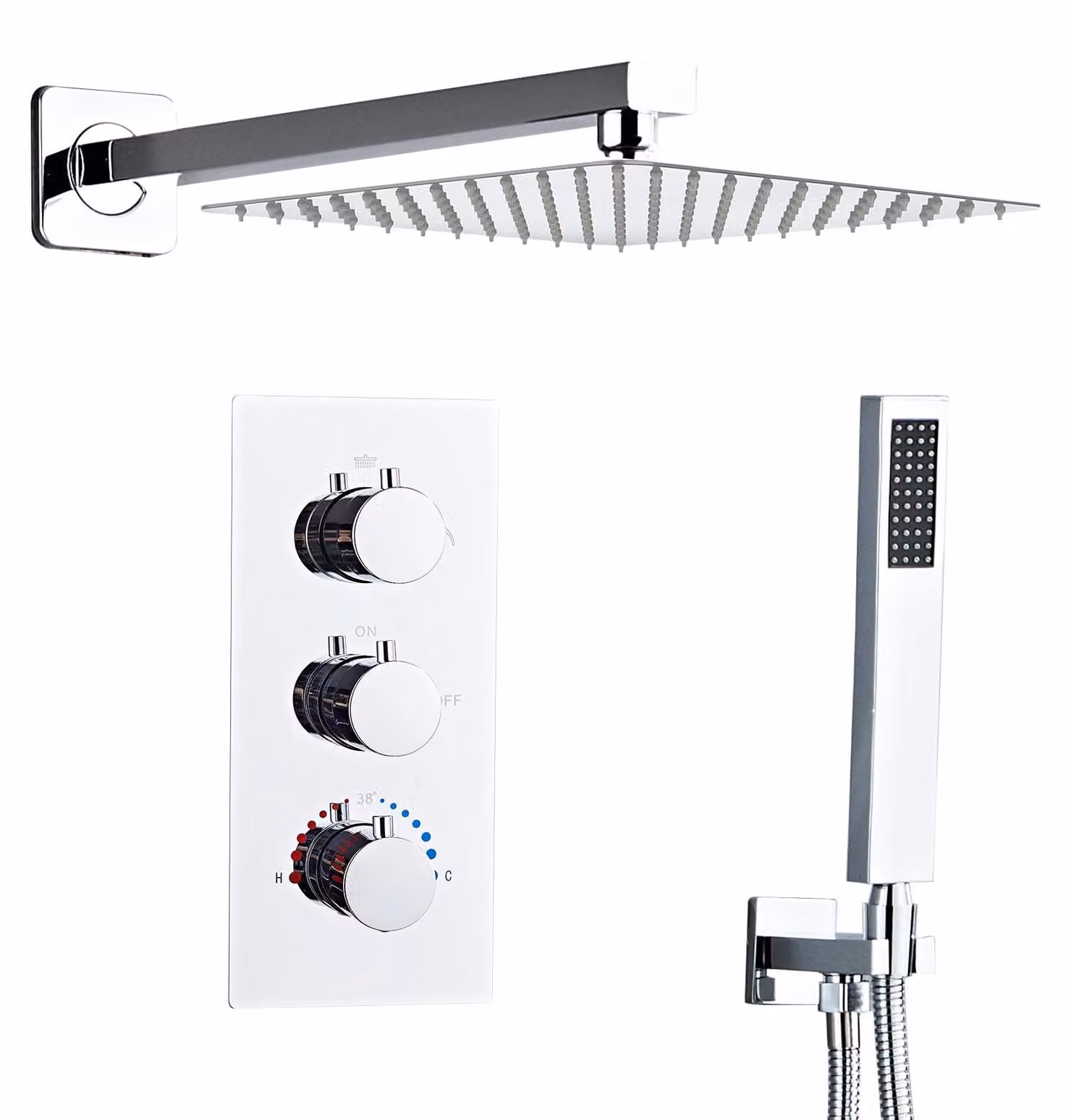 Set doccia integrato con termostato, cromato, 25 cm, da montare a parete
