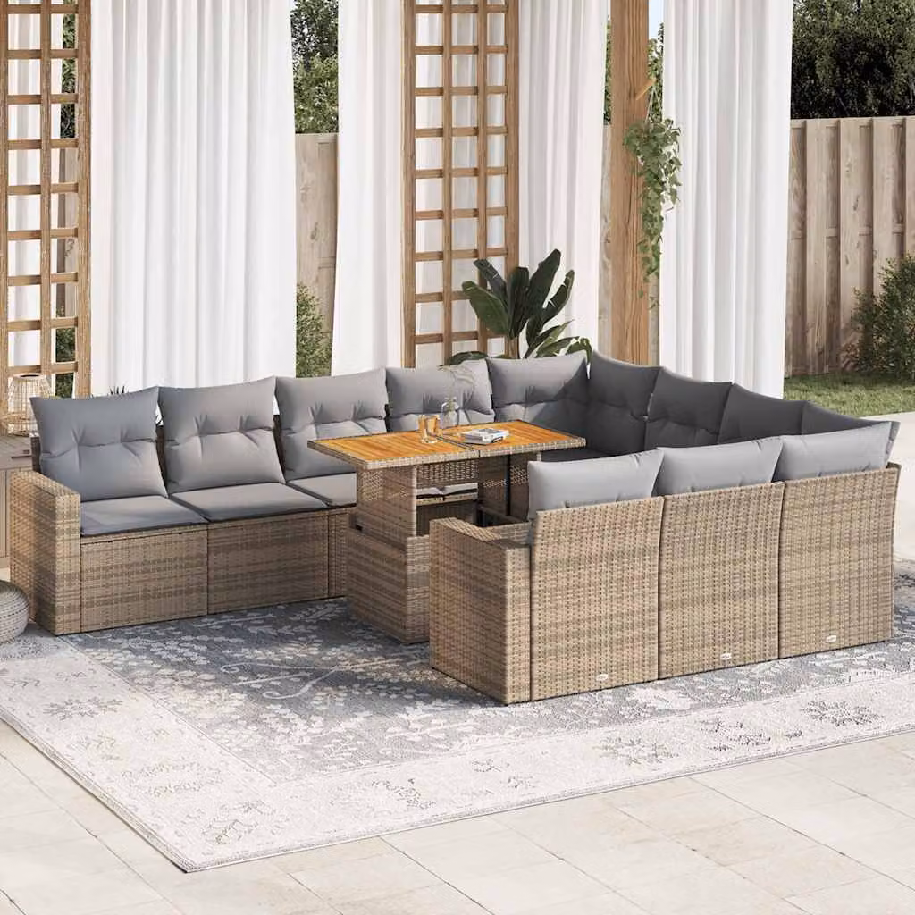 Maison Exclusive - Set Divani da Giardino 11 pz con Cuscini Beige in Polyrattan