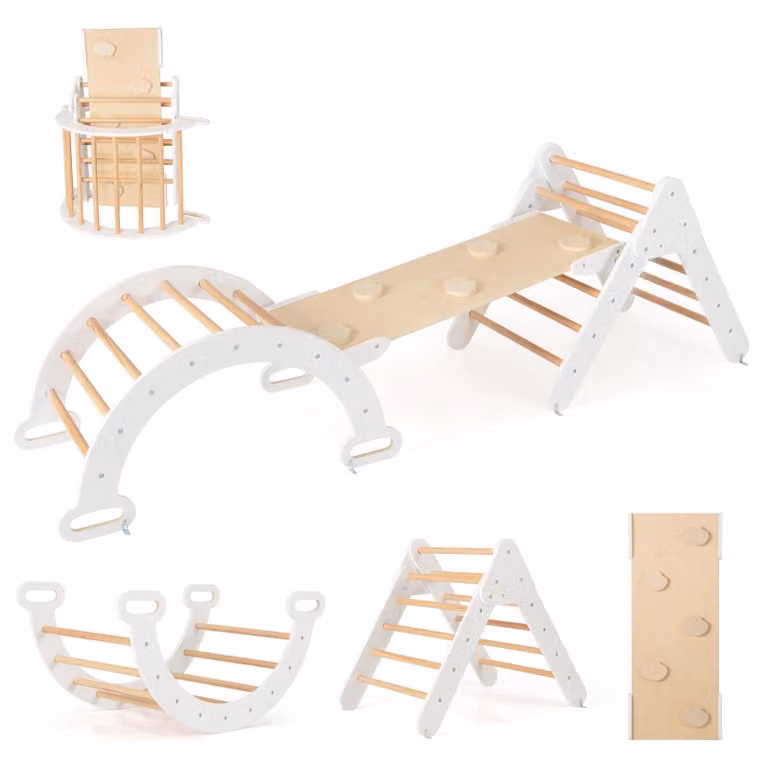 COSTWAY triangolo di arrampicata 4 in 1 con scivolo, arco di arrampicata, incl. rampa bifacciale, per arrampicarsi, scivolare e oscillare (bianco)