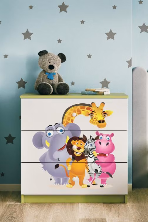 Cassettiera per bambini ZOO nel colore verde Babydreams