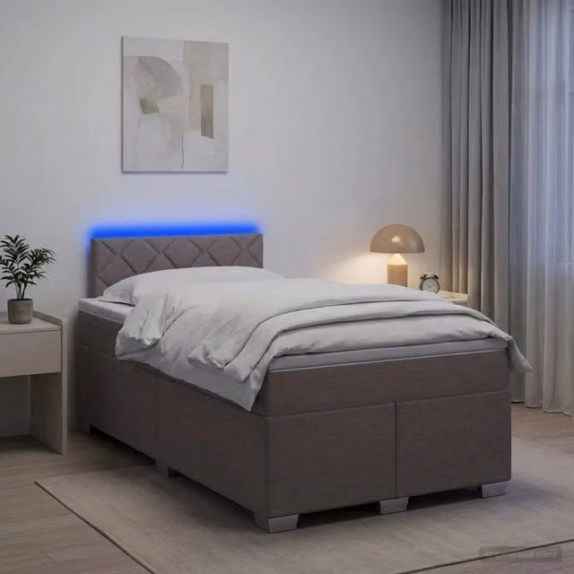 Letto con Box Spring, Materasso Ibrido e Illuminazione LED vidaXL, Colore Tortora, L/P: 120 x 200 cm