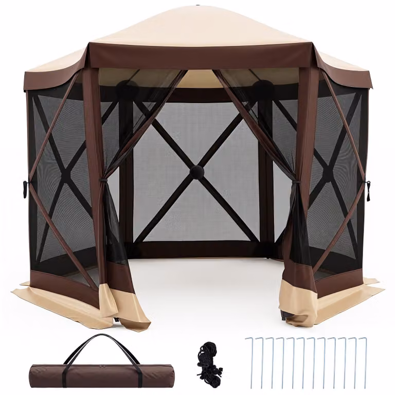 Tenda pop-up COSTWAY per 4-6 persone, tenda pieghevole con 6 zanzariere, porta con cerniera e borsa da trasporto, ideale per giardino, feste, dimensioni 300x258x230 cm