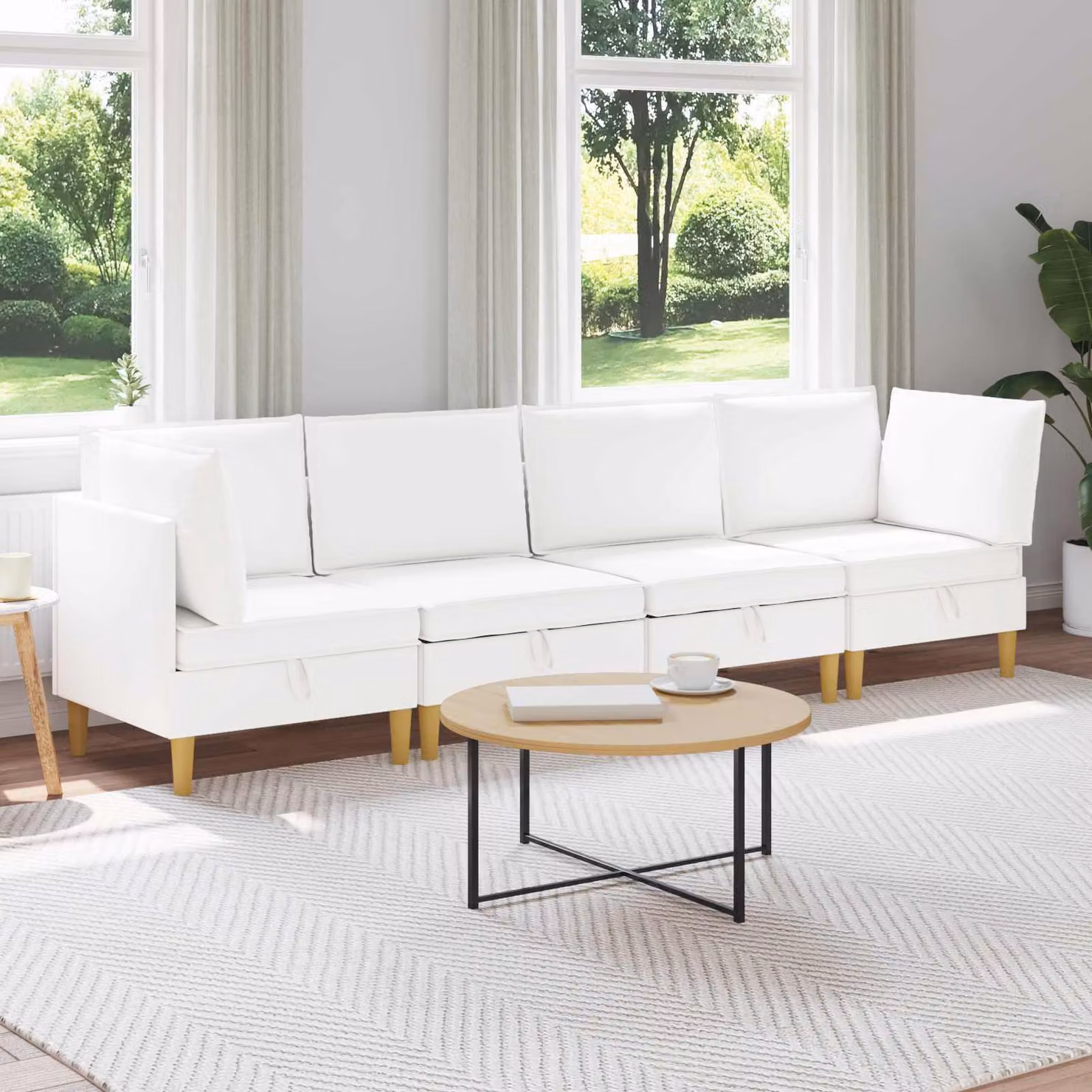 Set di divani modulari vidaXL da 4 pezzi in tessuto bianco con design moderno a L per il tuo soggiorno