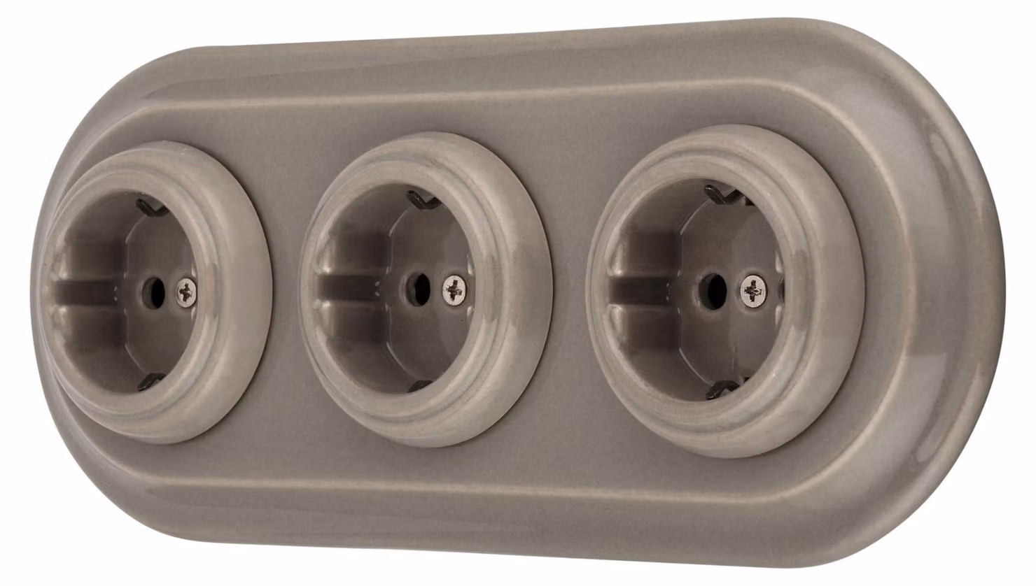 Prese a muro triple, in porcellana, stile retrò, grigio-beige, 250 V, 16 A, dimensioni 242x100 mm