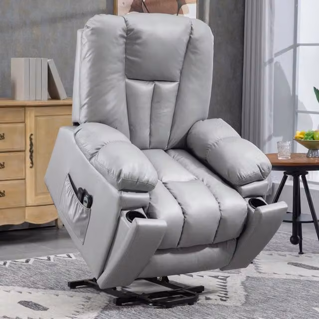 Poltrona Relax Elettrica Alzapersona REDOM Grigia con Massaggio e Supporto Motorizzato per Senior – 1