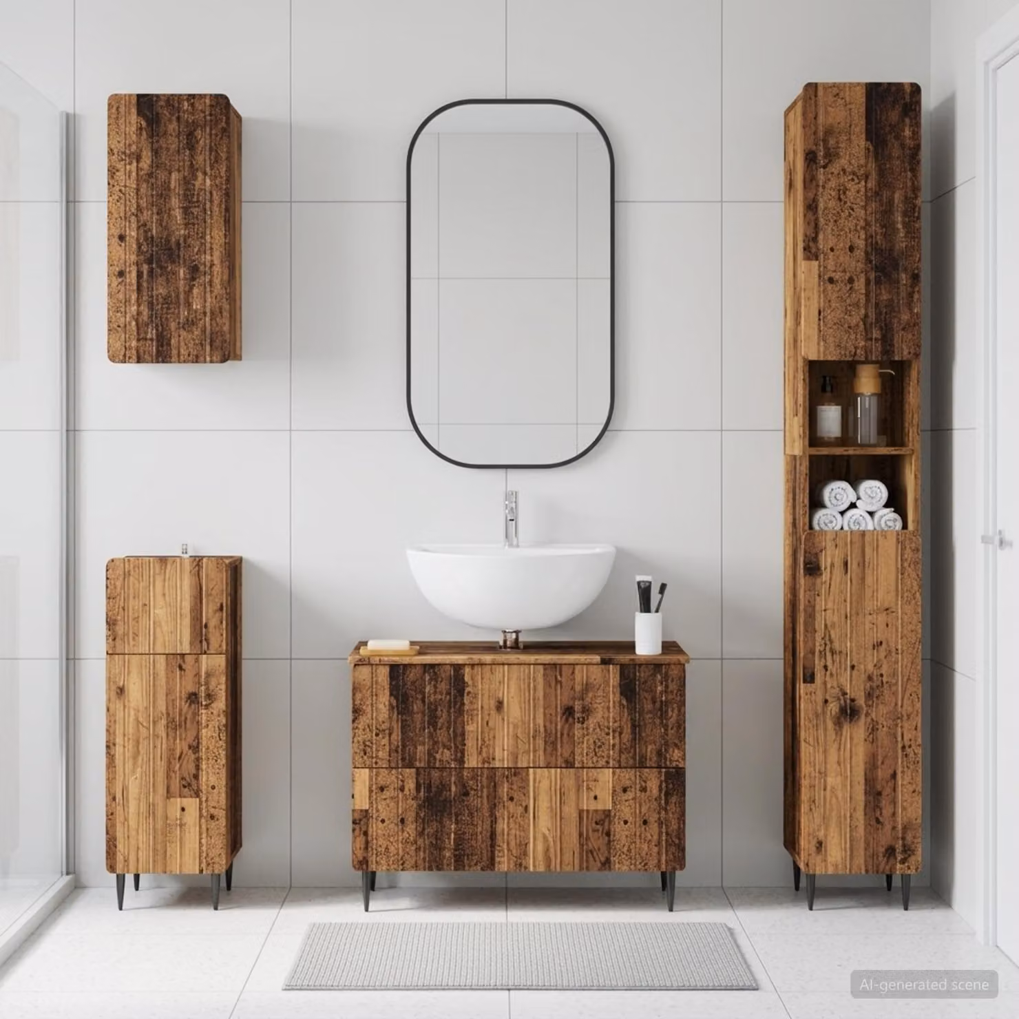 Set di mobili da bagno vidaXL ZWOLLE in legno marrone con vanità e pensili a muro