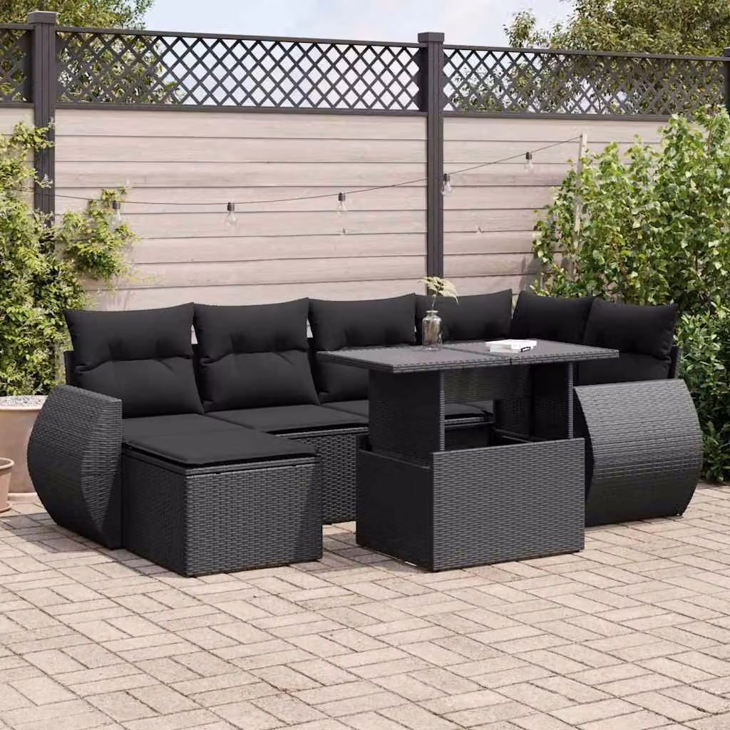 Maison Exclusive - Set da giardino 7 pezzi con cuscini in polyrattan nero
