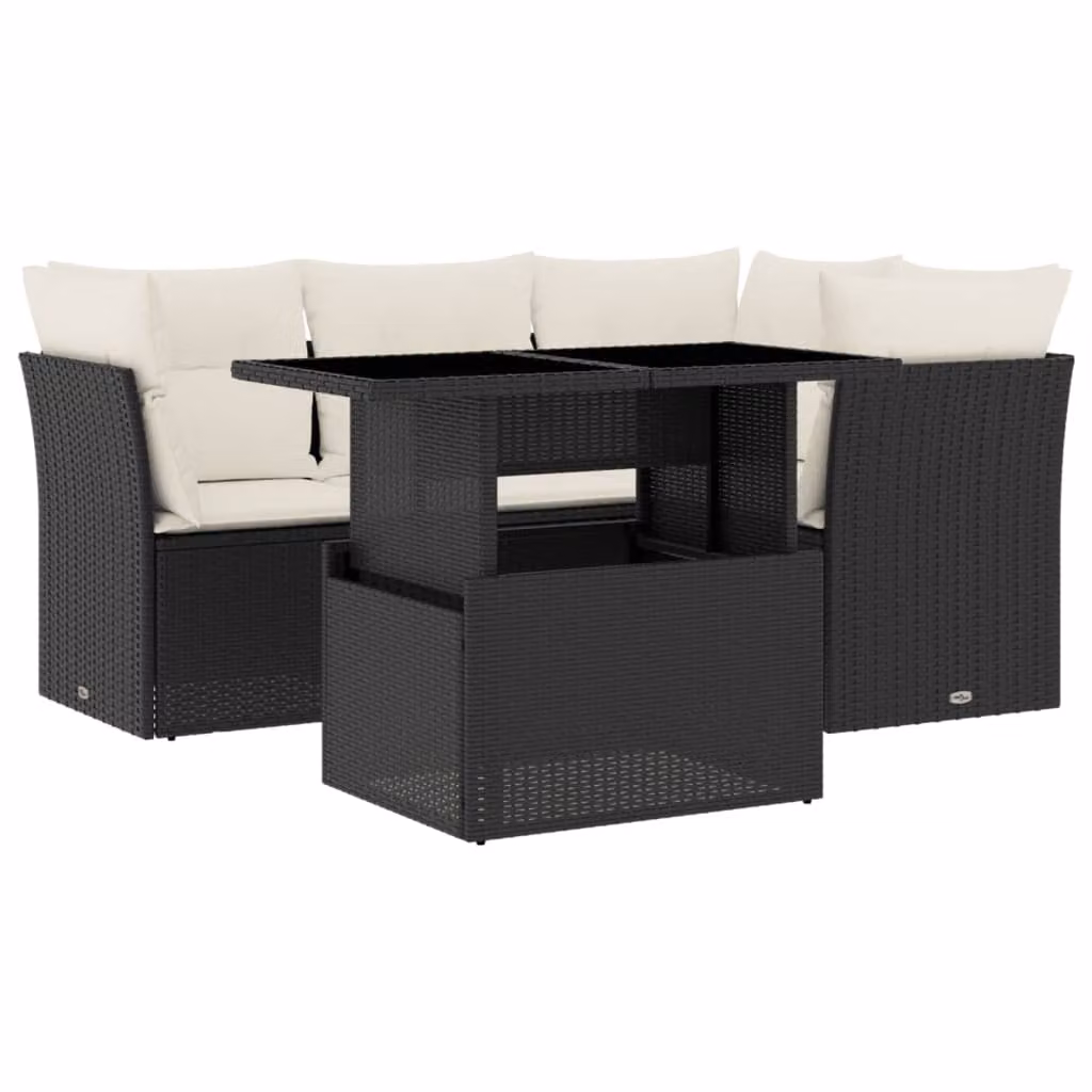 Set Divani da Giardino 5 pz con Cuscini in Polyrattan Nero