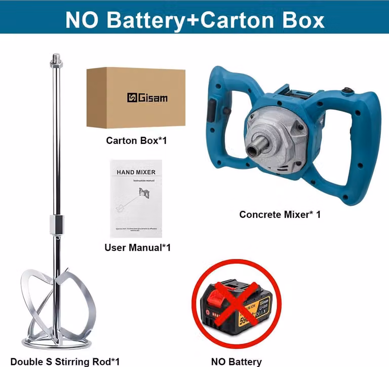 Miscelatore per calcestruzzo e malta - Miscelatore per malta a batteria - 40 V - Motore brushless - 6 velocità - Interfaccia per batteria da 18 V - Senza batteria/caricabatteria - Rosso