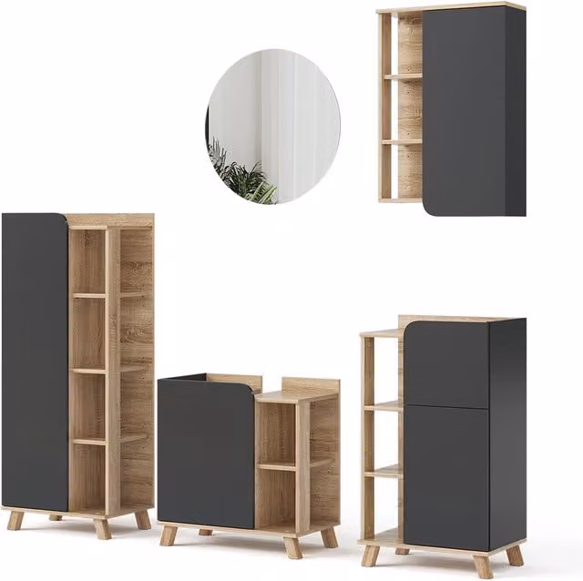 Set di mobili da bagno Karen Sonoma/Antracite 5 pezzi Vicco