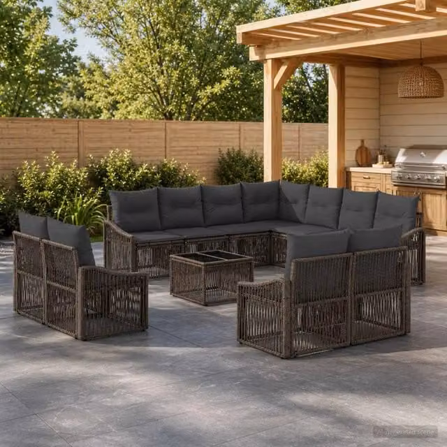 Set Divano da Giardino 12 pz Grigio polyrattan 3436178